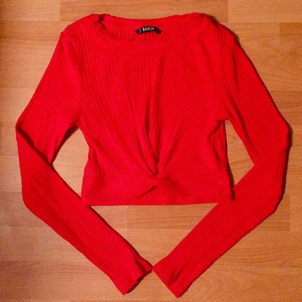 SHEIN Solid Twist Front Rib-knit Top